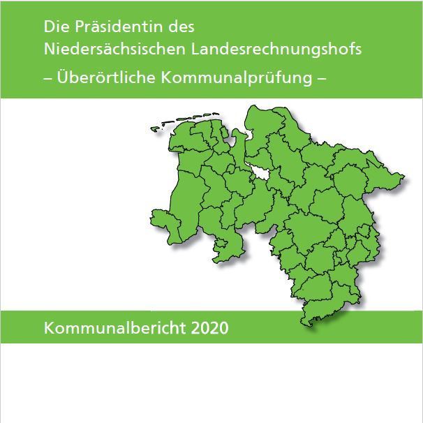 Foto vom Deckblatt des Kommunalberichts 2020 mit Landkarte Niedersachsens und Landkreis-Grenzen
